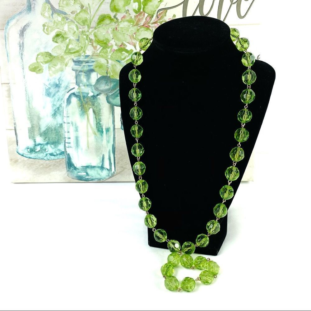 Vintage‎ Green Clear Bead Necklace Neon